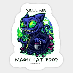 Techno cat - Sell me magic cat food - Catsondrugs.com - rave, edm, festival, techno, trippy, music, 90s rave, psychedelic, party, trance, rave music, rave krispies, rave flyer Sticker